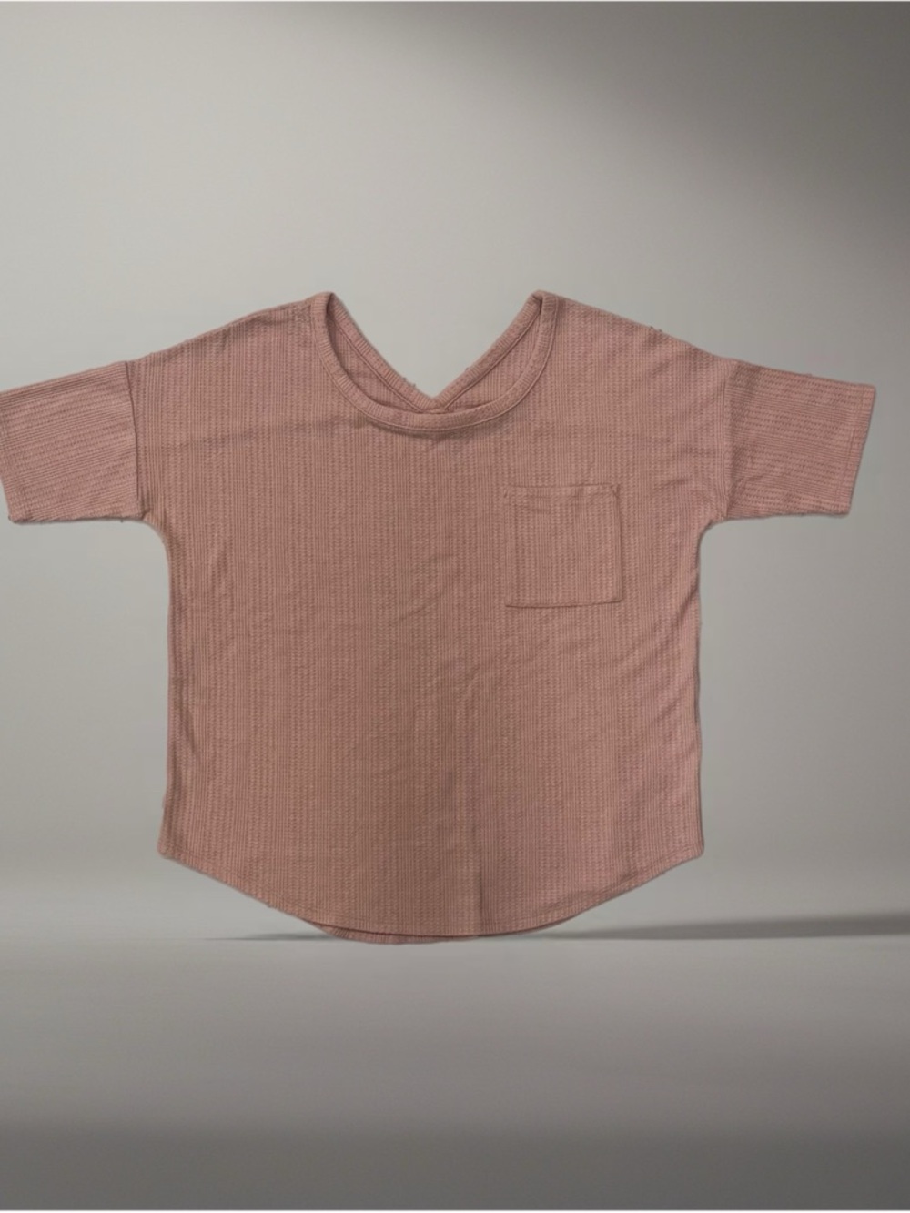 👚 Pink Rose Short Sleeve Waffle Knit Top w/ Pocket~Women’s Large~Dusty Pink - Picture 2 of 9